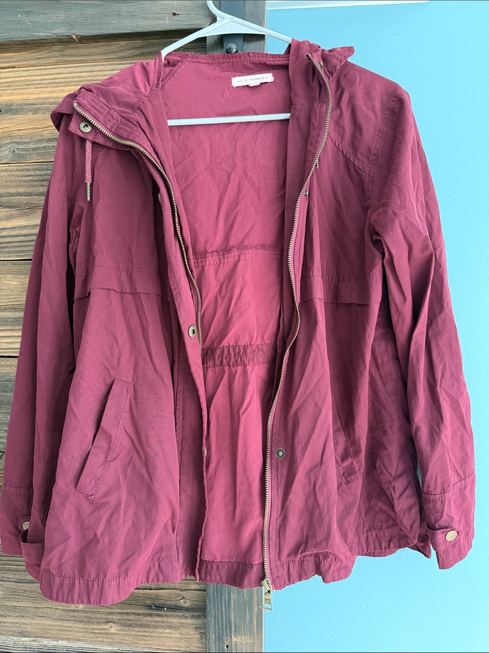 La Hearts Wine Red Hooded Trench Coat